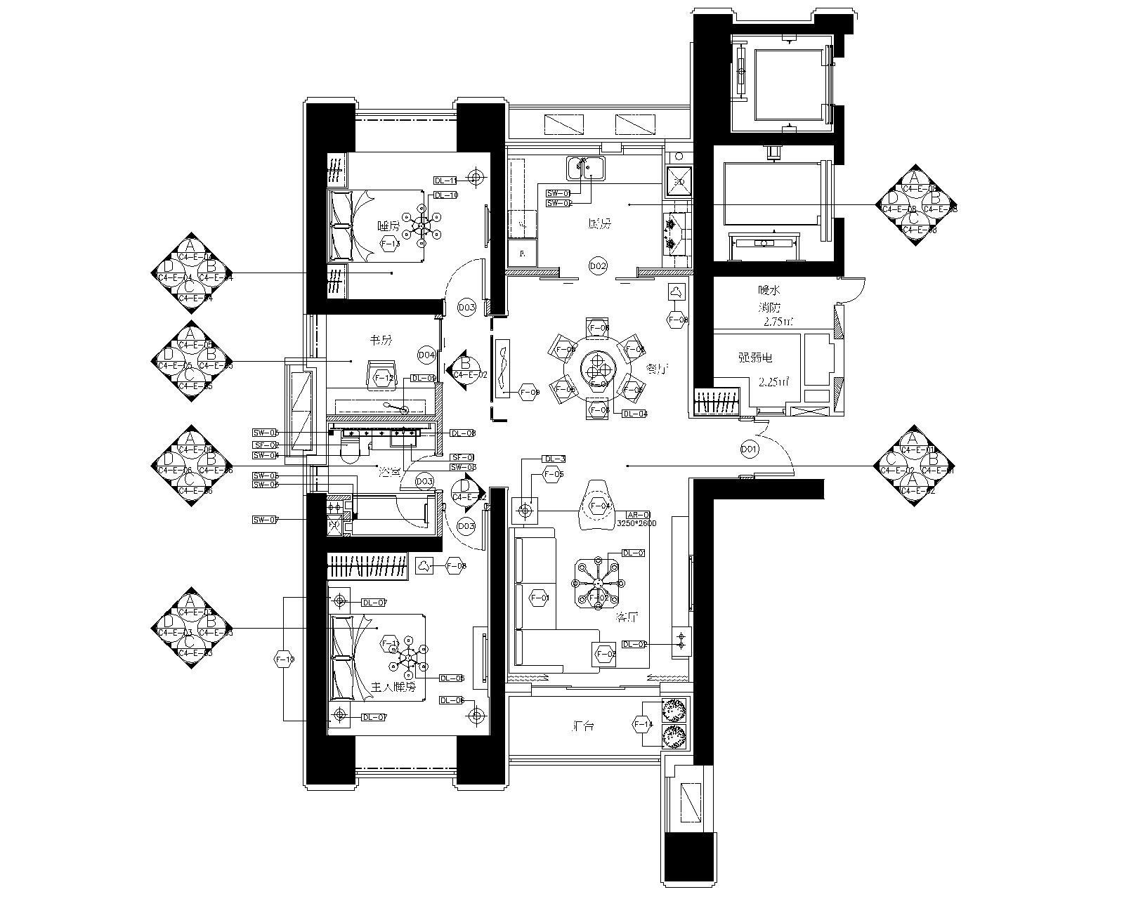 大连滨海新区海洋公园两居室样板房施工图 平层