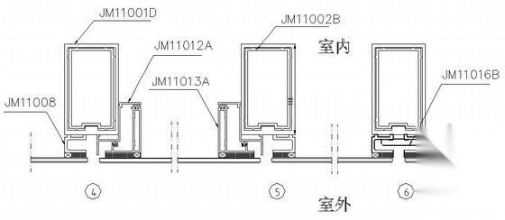 JM110A半隐框(隐框）幕墙节点详图 节点