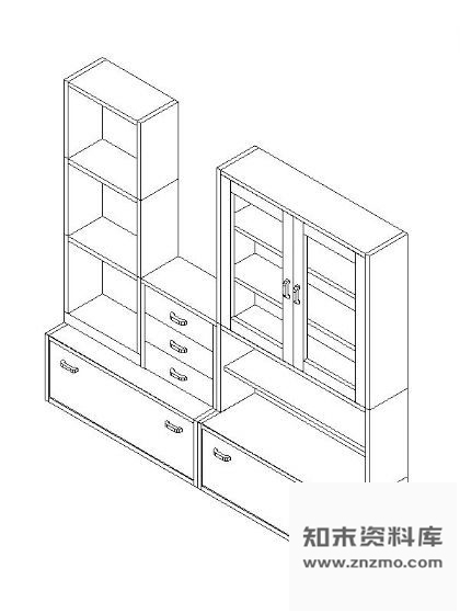 图块/节点书柜CAD三维图块12