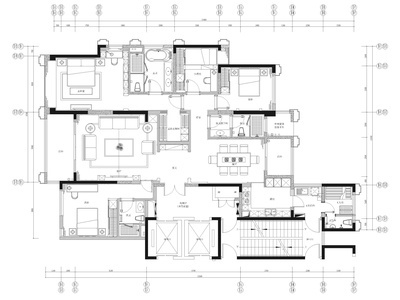 [深圳]宝能198㎡三居家装样板房装修施工图 平层