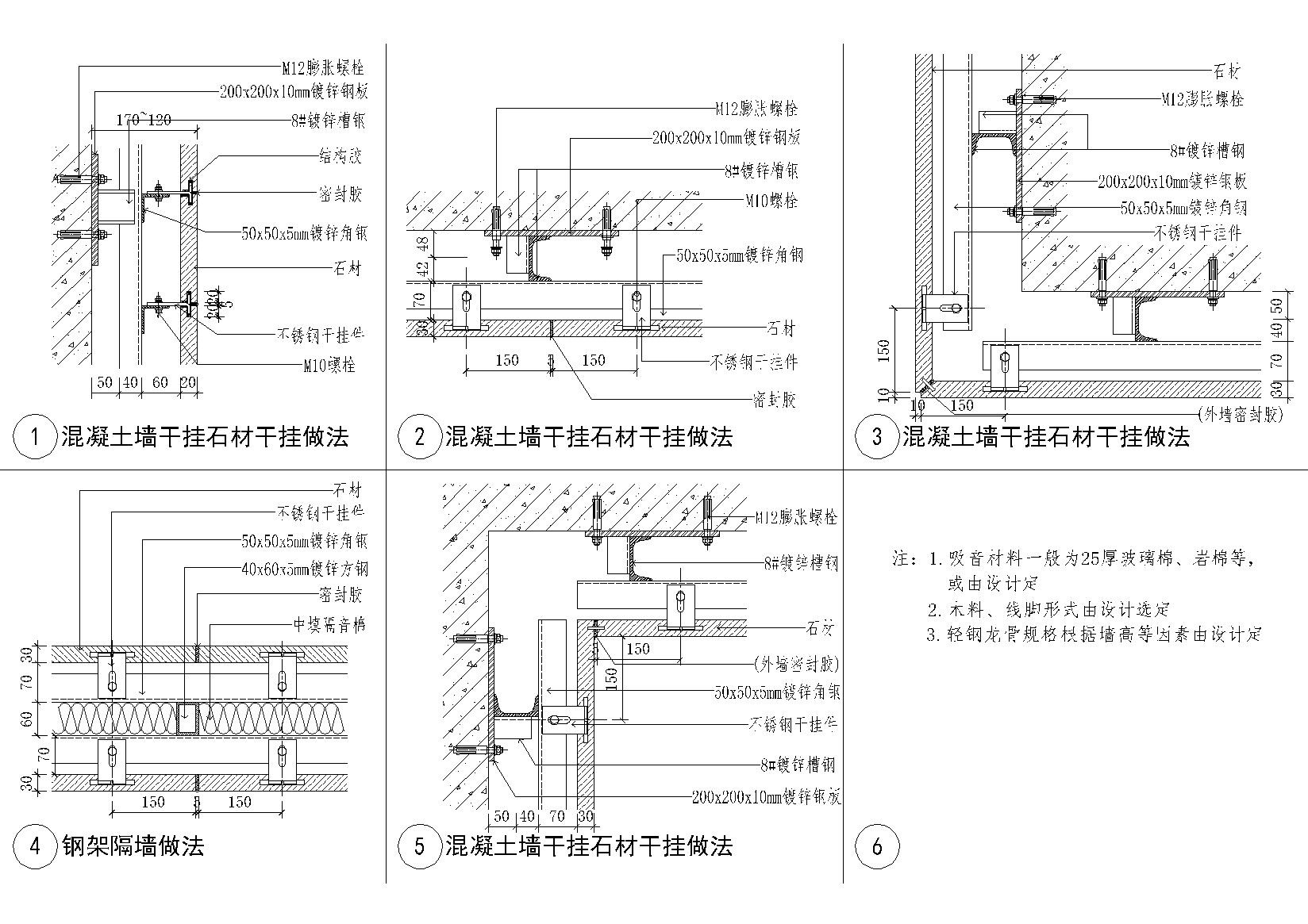 室内轻钢龙骨，钢架，砌块等隔墙节点详图