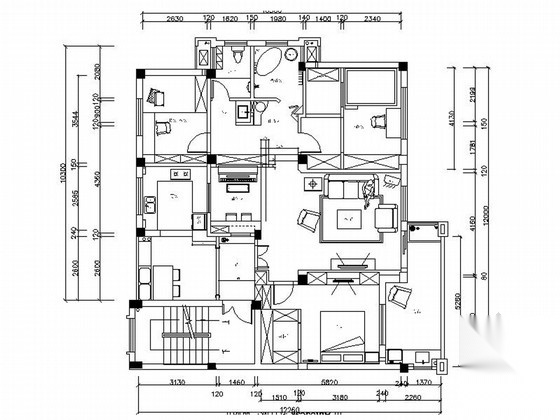 豪华欧式田园风格三居室样板间室内装修施工图（含效果） 平层