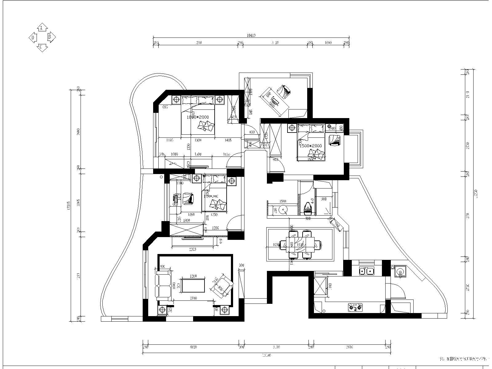 [山东]欧式舒适3居室室内设计全套CAD施工图 平层