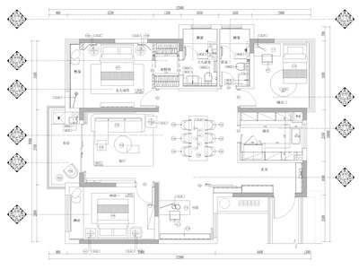 [杭州]路劲125㎡三居家装样板房装修施工图 平层