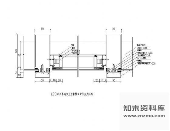 图块/节点幕墙夹上悬窗横剖面节点图