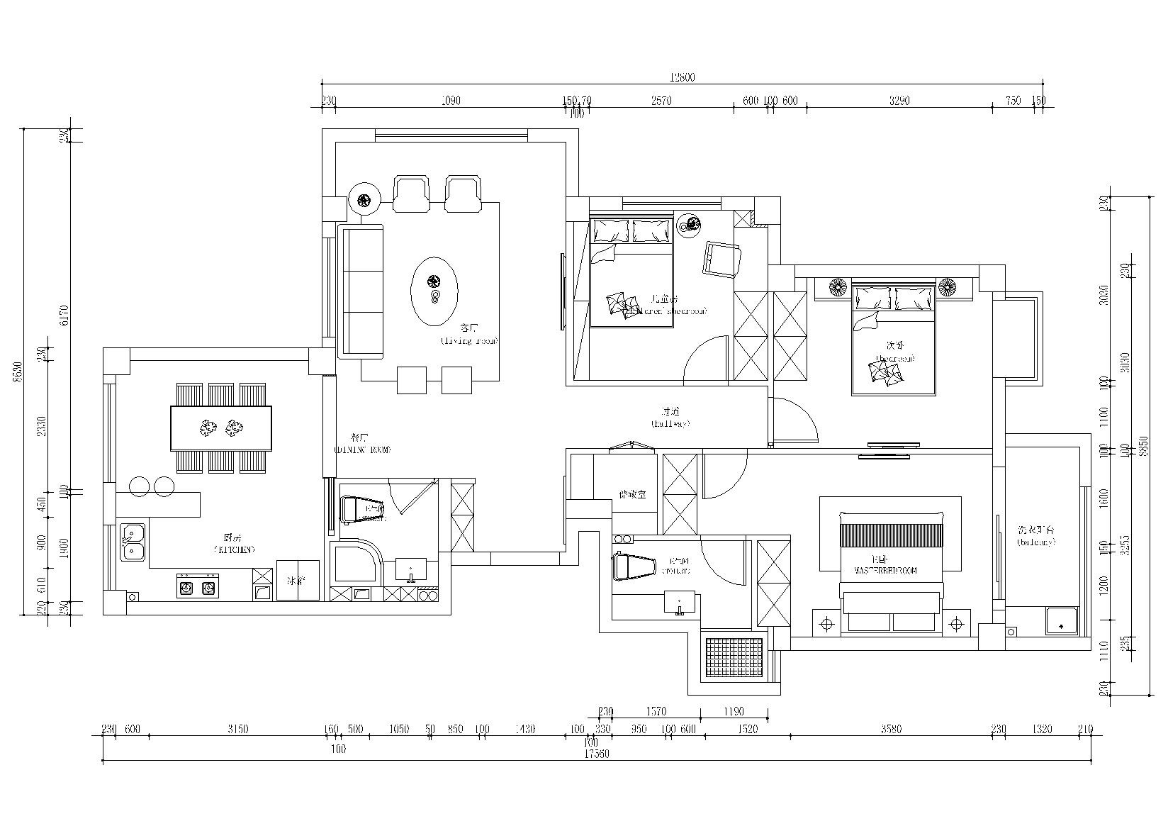 [浙江]温州120㎡黑白调住宅施工图_附效果图 平层