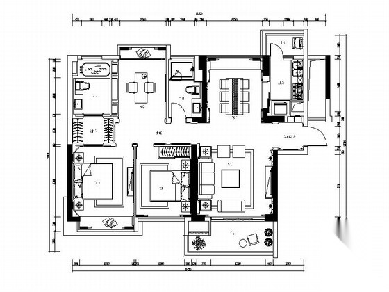 [广东]娴静舒适独具风格的样板间室内施工图（含效果图） 平层