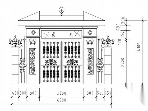 某豪华别墅亭铁艺大门CAD方案图