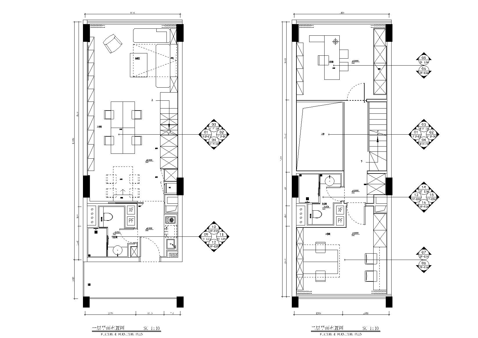 两层60㎡LOFT风格小户型户型样板房施工图 平层