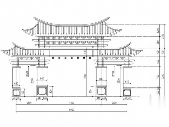 钢框架解耦冲天式牌楼类型仿古建筑牌坊施工图（含建筑）