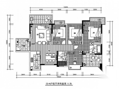 [广西]简欧风格四居室样板房装修图（含效果） 平层