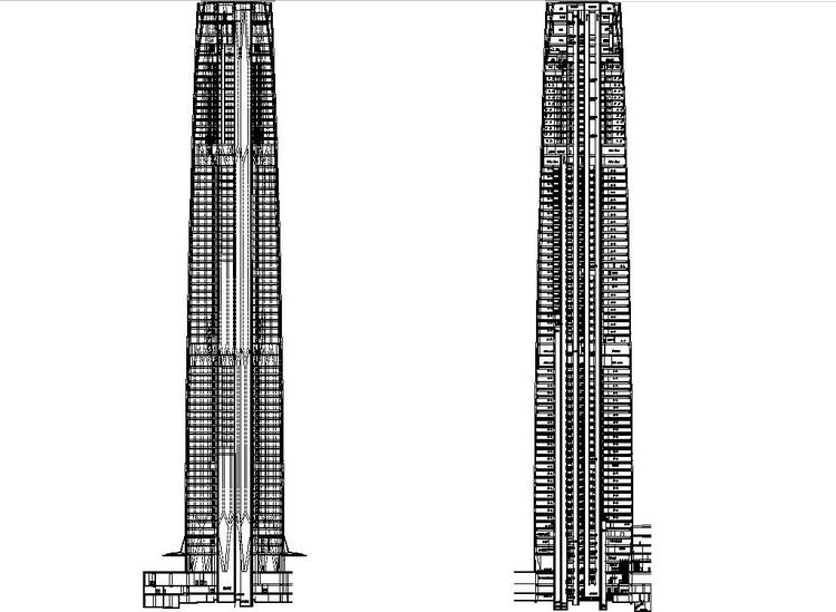 超高层知名办公综合体塔楼写字楼建筑施工图设计（74层）