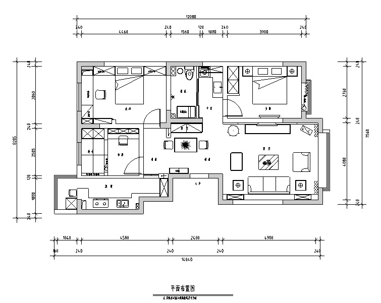 [新疆]田园休闲风115平米三居室住宅设计施工图（附效果... 平层