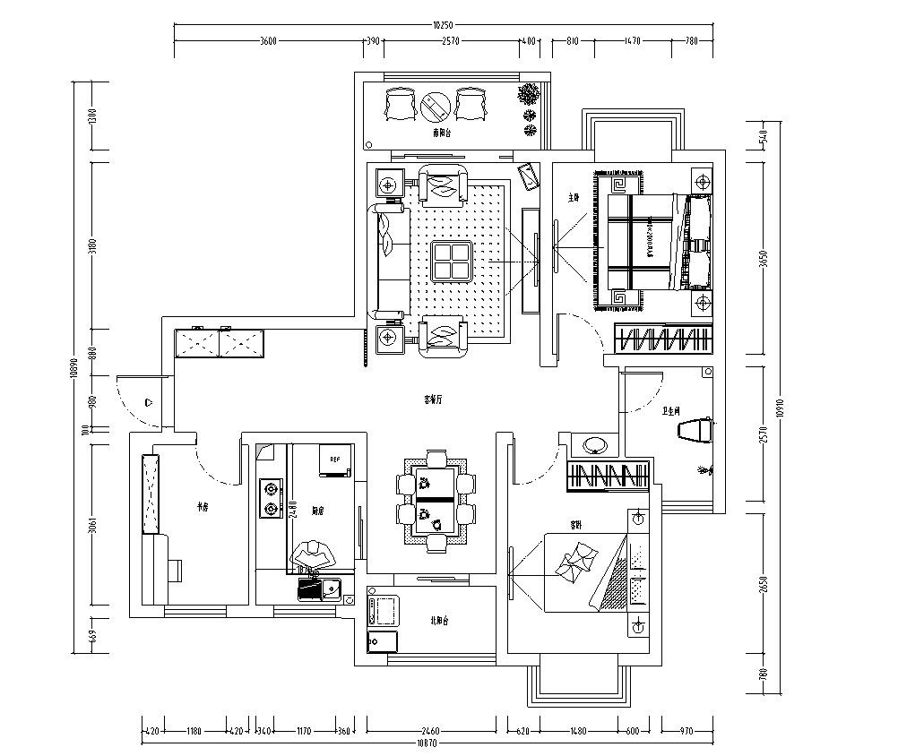 欧式风格实用型家装施工图设计（附实景图） 平层