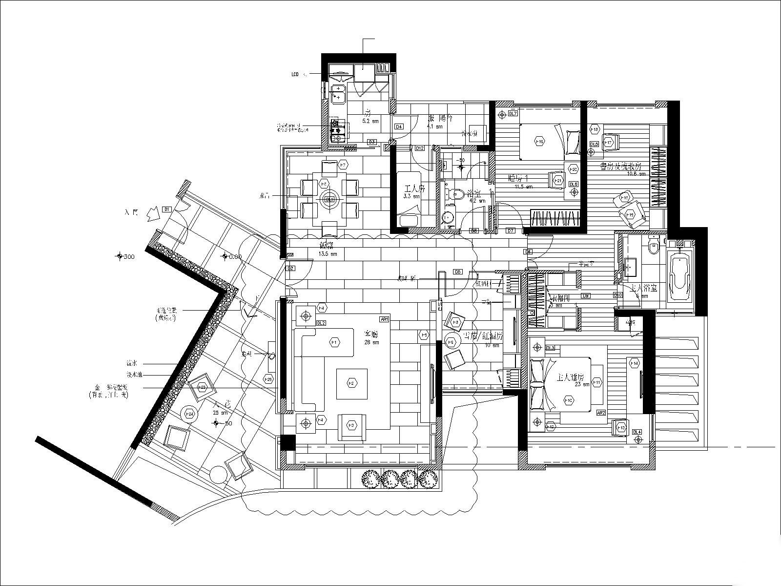 [深圳]梁志天-深圳浅水湾两室两厅户型样板间丨施工图... 平层