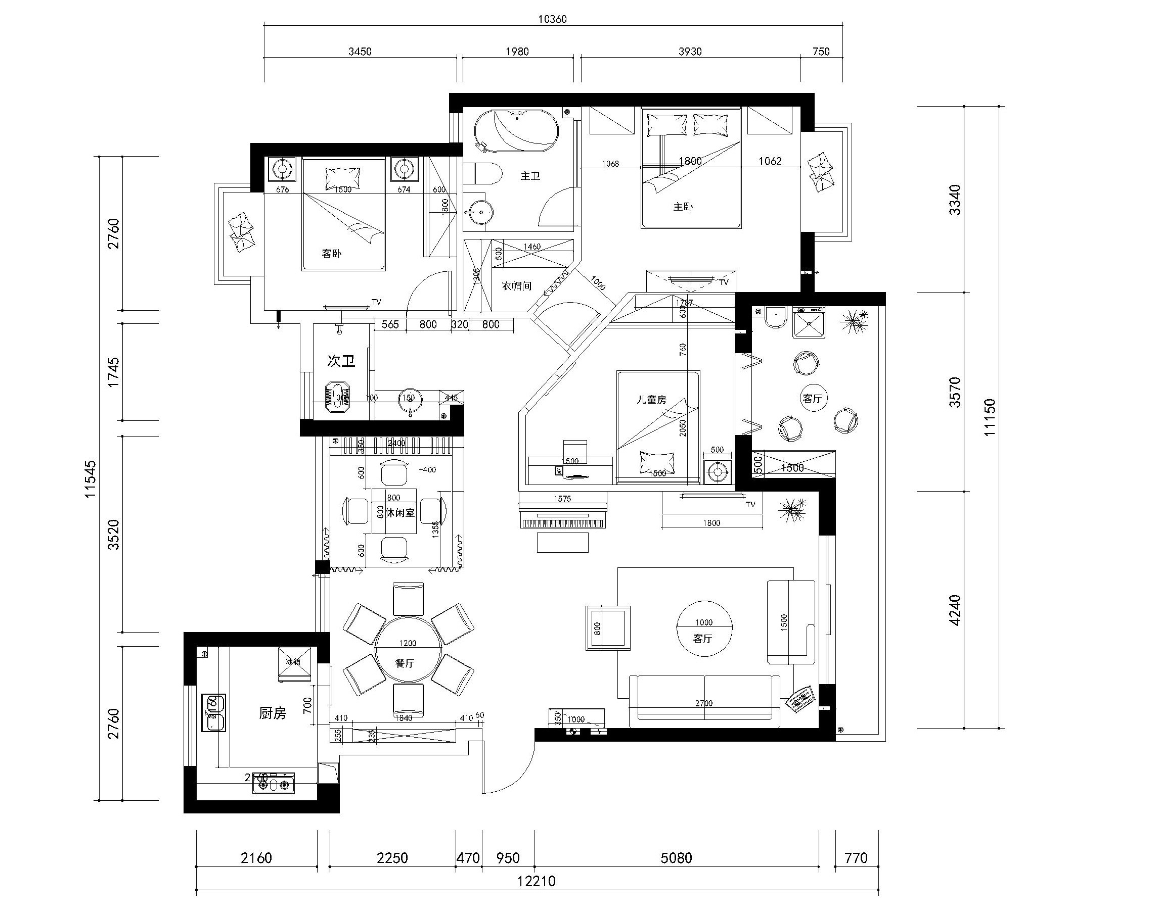 武汉150㎡现代风格三居室住宅施工图+效果图 平层