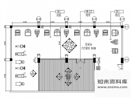 施工图江苏超五星级酒店健身房装修设计CAD施工图含效果