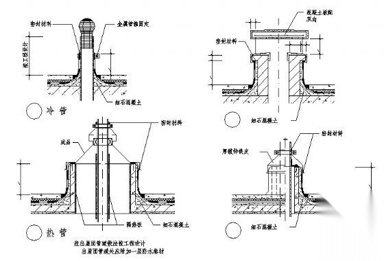 管道出屋面构造示意图 建筑通用节点