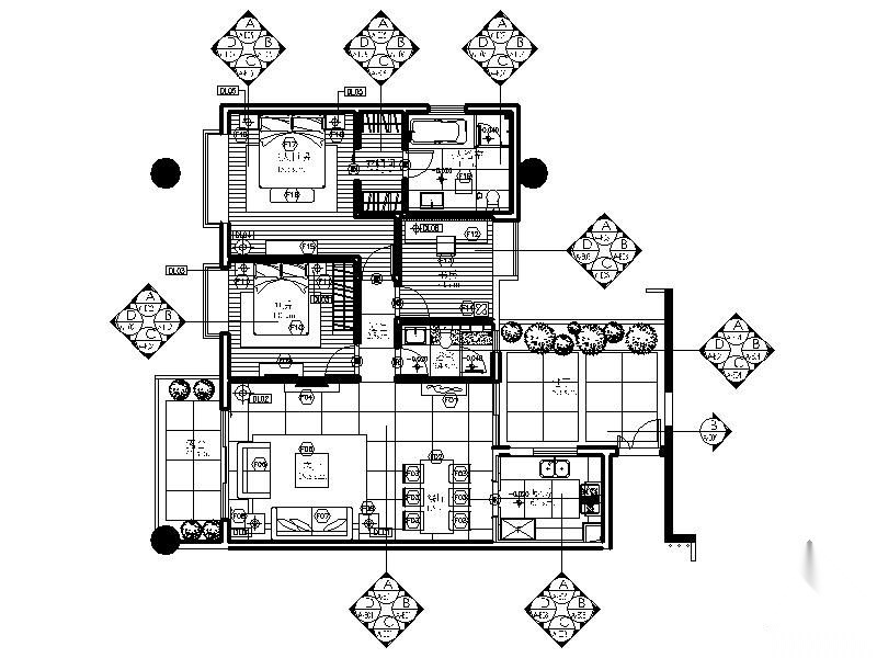 [广州]标准化样板房A户型三居室施工图