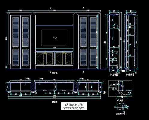 百叶柜门衣柜加电视柜详细施工图