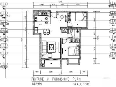 80平米混搭风格二居室住宅设计施工图（附效果图） 平层