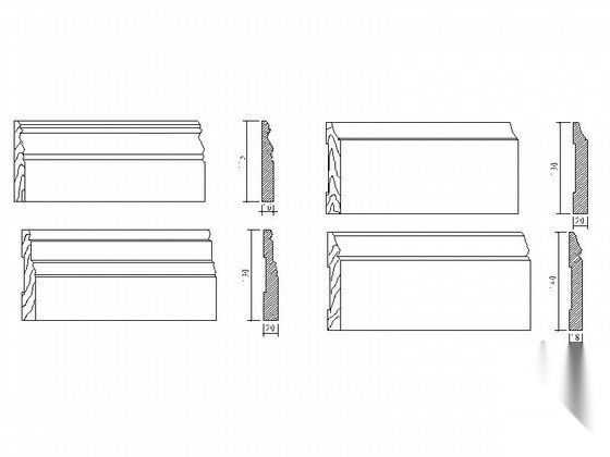 现代踢脚线CAD图块 各式线条