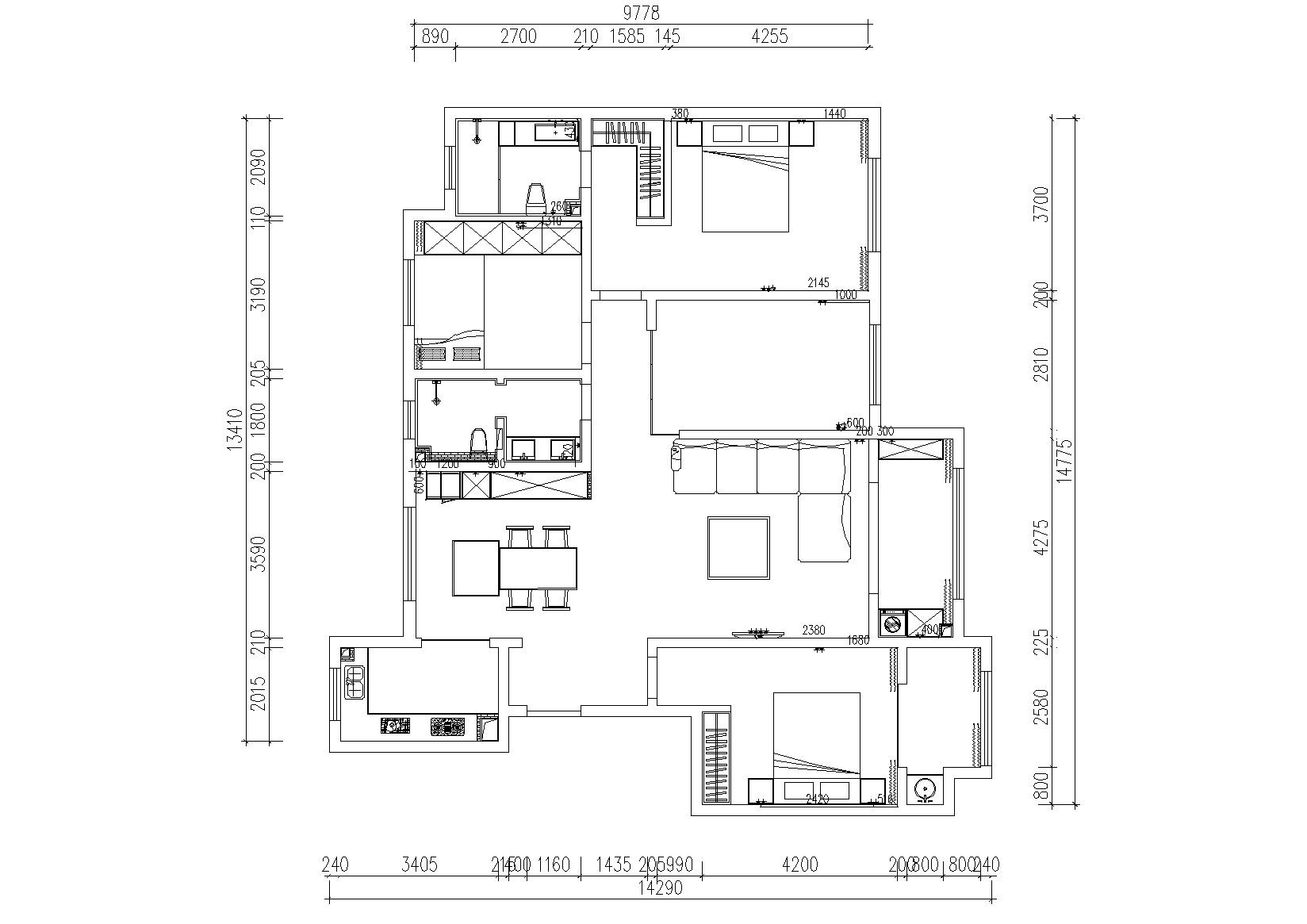 [广东]广州极简三居室住宅施工图_附效果图 平层