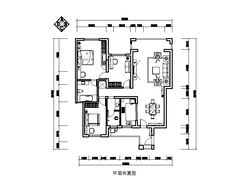 简约风格两居室130平米CAD施工图(含效果图) 平层