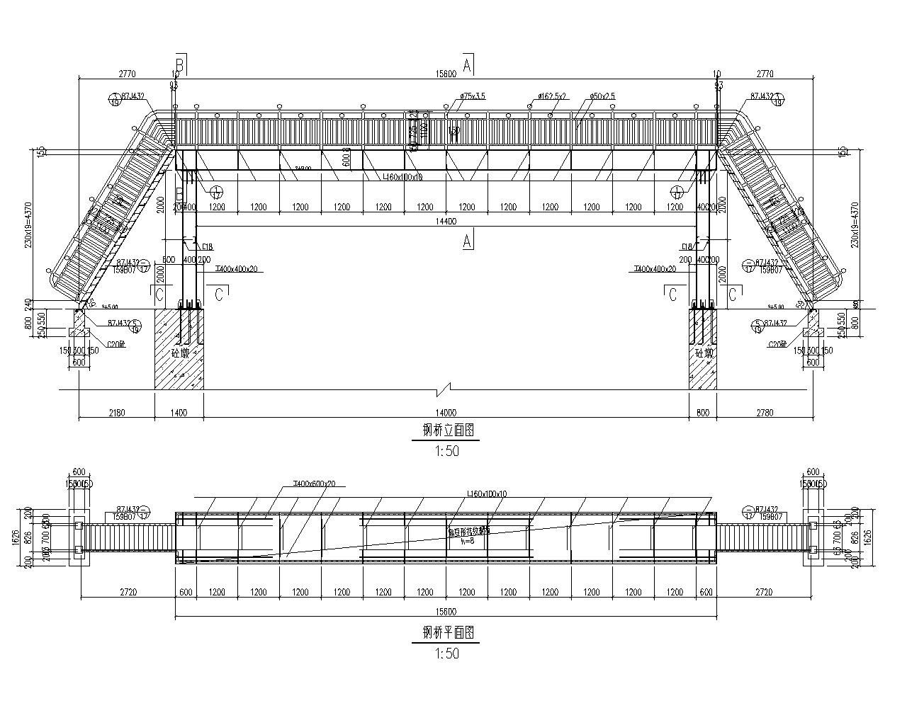 某15米人行轻钢桥梁结构施工图（CAD） 节点