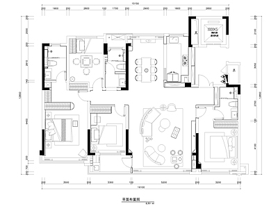 105㎡4房2厅平层家装室内 施工图