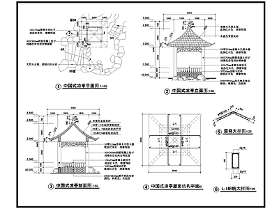 CAD图库 景观园林 乔木 廊架施工图 平立面素材 古建筑 图块