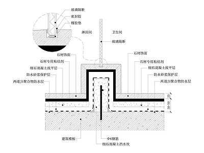 地坪 淋浴房挡水槛地坪节点图 玻璃隔断