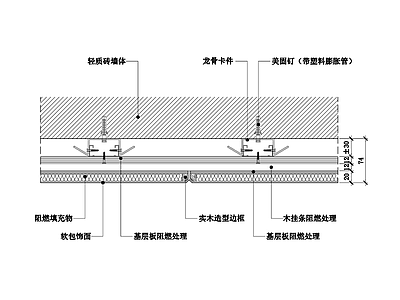 软包饰面墙面节点图 轻质砖墙体