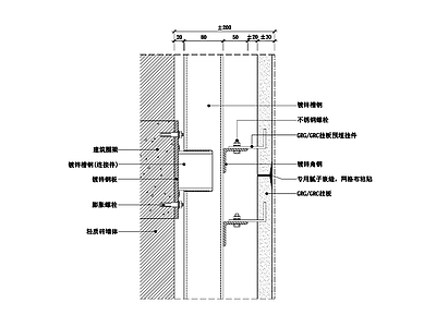 GRGGRC挂板墙面节点图 纵剖 轻质砖墙体