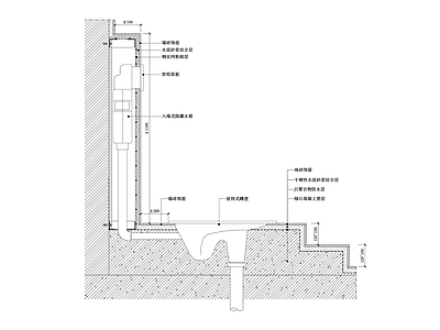 现代墙身 暗水箱蹲便器节点图