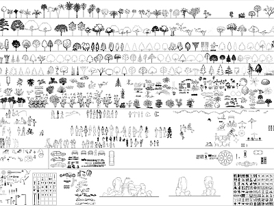 园林景观人物植物立面素材库 施工图