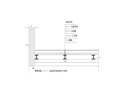 钢楼板上铺石材剖面节点图 施工图