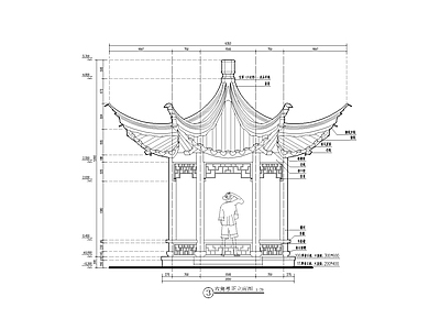 苏式古建筑 仿古木结构 木建筑 天正T20版本 全套图纸 古典单层六角亭 施工图