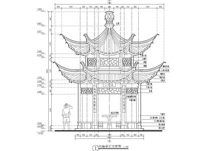 苏式古建筑 仿古木结构 木建筑 天正T20版本 全套图纸 古典单层六角亭 施工图