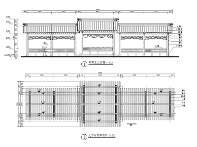 苏式古建筑仿古木结构木建筑天正T20版本全套图纸带结构基础图纸古典双层廊架组合 施工图