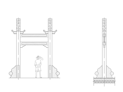 苏式古建筑仿古木结构木建筑天正T20版本全套图纸石牌坊未标注 尺寸结构均正确 施工图