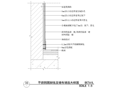 不锈钢踢脚线及墙布墙面大样图 施工图