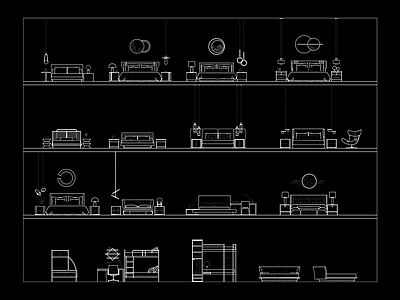 现代床品立面 高低 圆 品组合 吊灯 施工图