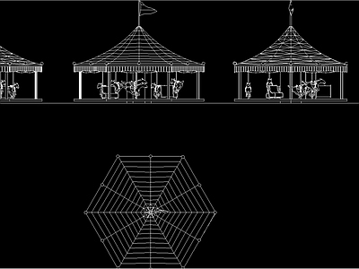 游乐园 旋转木马平立面图块 施工图