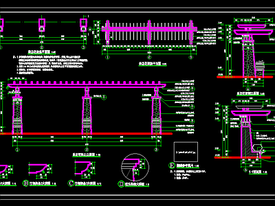 单边景观廊架 木质亭详图 施工图
