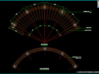 中式弧形花架 施工图 景观小品