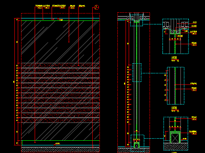 玻璃隔墙正面及剖面图详图 施工图