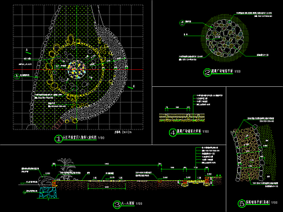 自然石园路铺装详图 自然石圆形广场详图 施工图