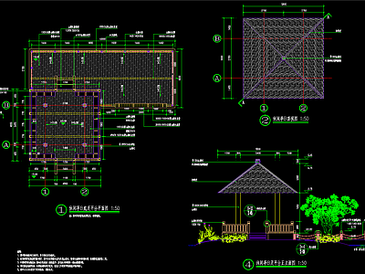 四角凉亭详图 四角 施工图
