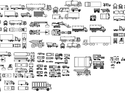 交通工具 汽车 救护车 挖掘机 吊车 飞机 电瓶车 平立面图